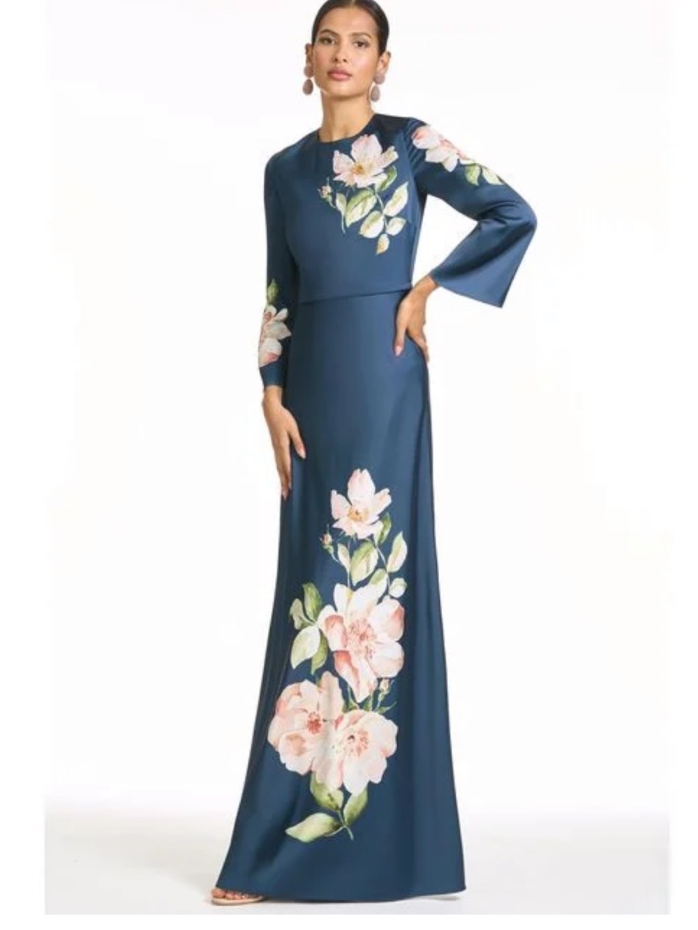 ✨NEW✨SACHIN BABI Alex Long Sleeve Floral Gown Night Blooms Navy Blue Maxi dress